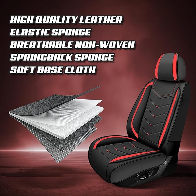 Car Seat Covers for Cadillac CTS 2003-2019, Premium Nappa Leather Car Seat Cover, Stylish Sport Seat Covers， Automobile Seat Cover Sets.(Standard 5 Seats/Black Red)