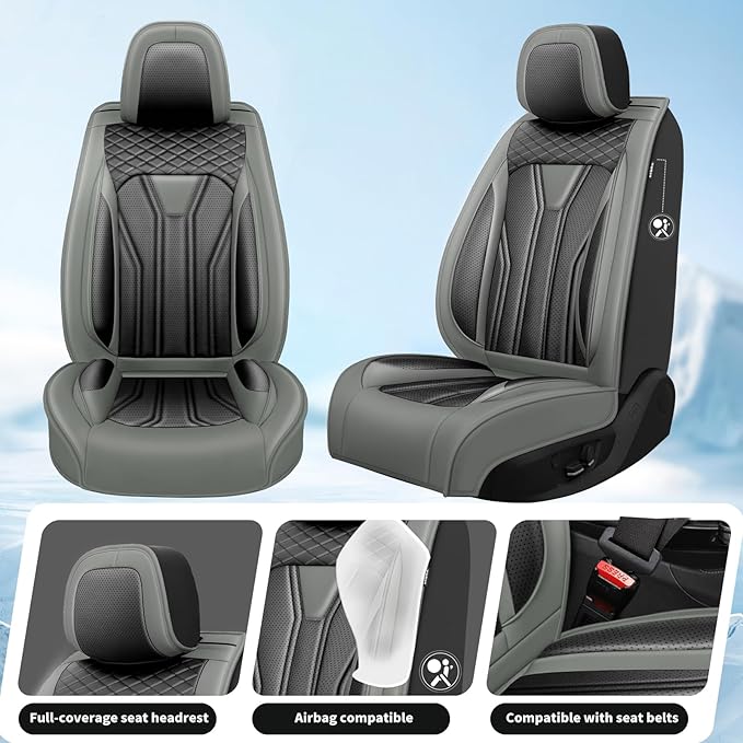 Fit Prius Car Seat Covers for Toyota Prius 2001-2025 2026 -Premium Leather, Waterproof Stain-Resistant, Breathable，All-Weather Seat Cushion Protecto & Airbag Compatible, 2 Front Seat Gray