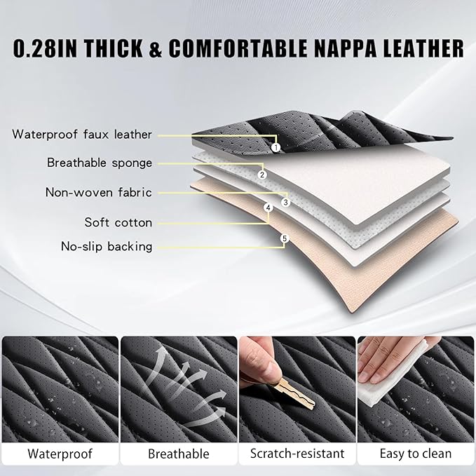 WELLDO Car Seat Covers Full Set, Leather Seat Covers for Cars, Car Seat Protector Waterproof, Non-Slip Car Interior Covers Full Set Universal Automotive Seat Covers for Most Cars SUVs, Black