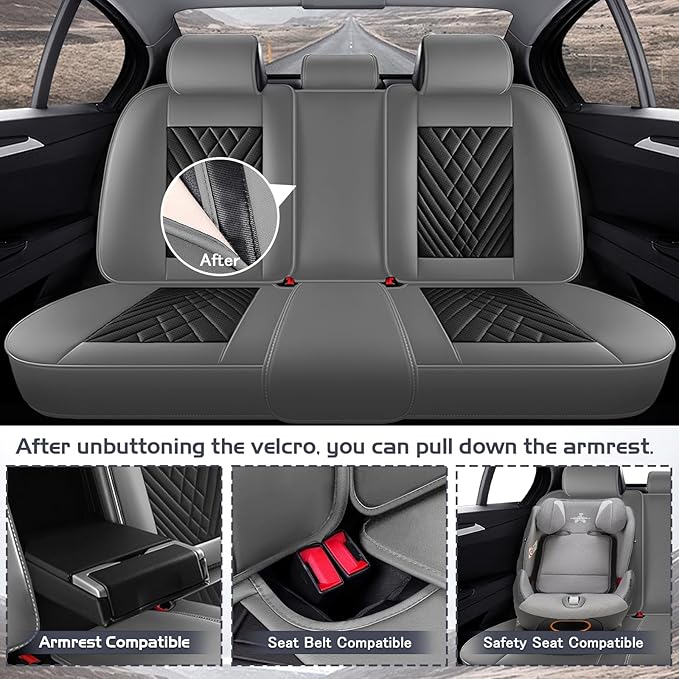 Truck Seat Covers for GMC Sierra 1500 2007-2026, Waterproof Premium Leather Full Coverage Car Seat Cover, Muscle Sport Style Auto Interior Seat Cover Sets (Full Set/Gray Black)