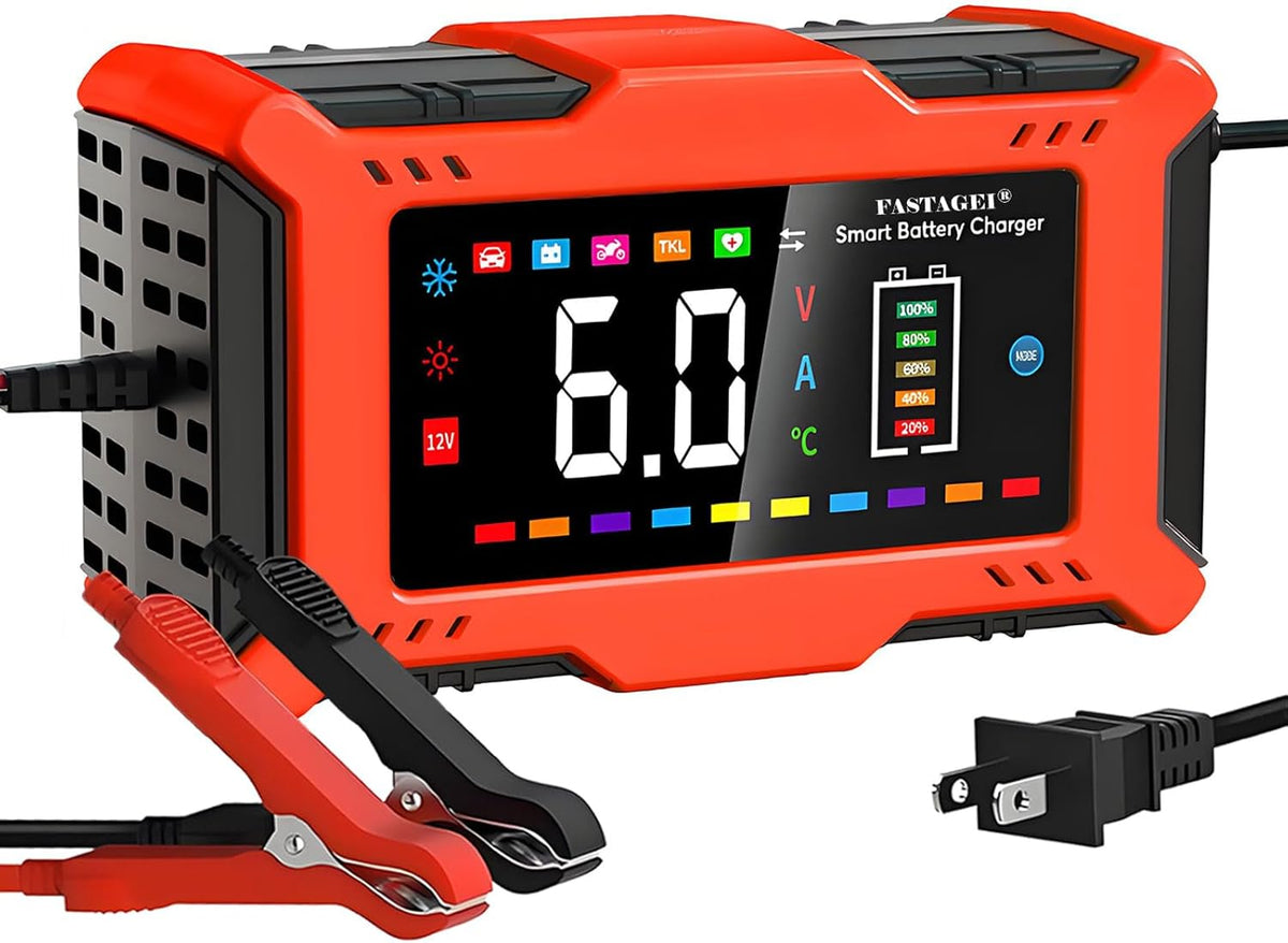 LiFePO4/Lead Acid Battery Charger Smart Battery Trickle Charger 12V 6A Automotive Battery Maintainer Desulfator Temp Compensation for Car Truck Motorcycle Lawn Mower Marine RV