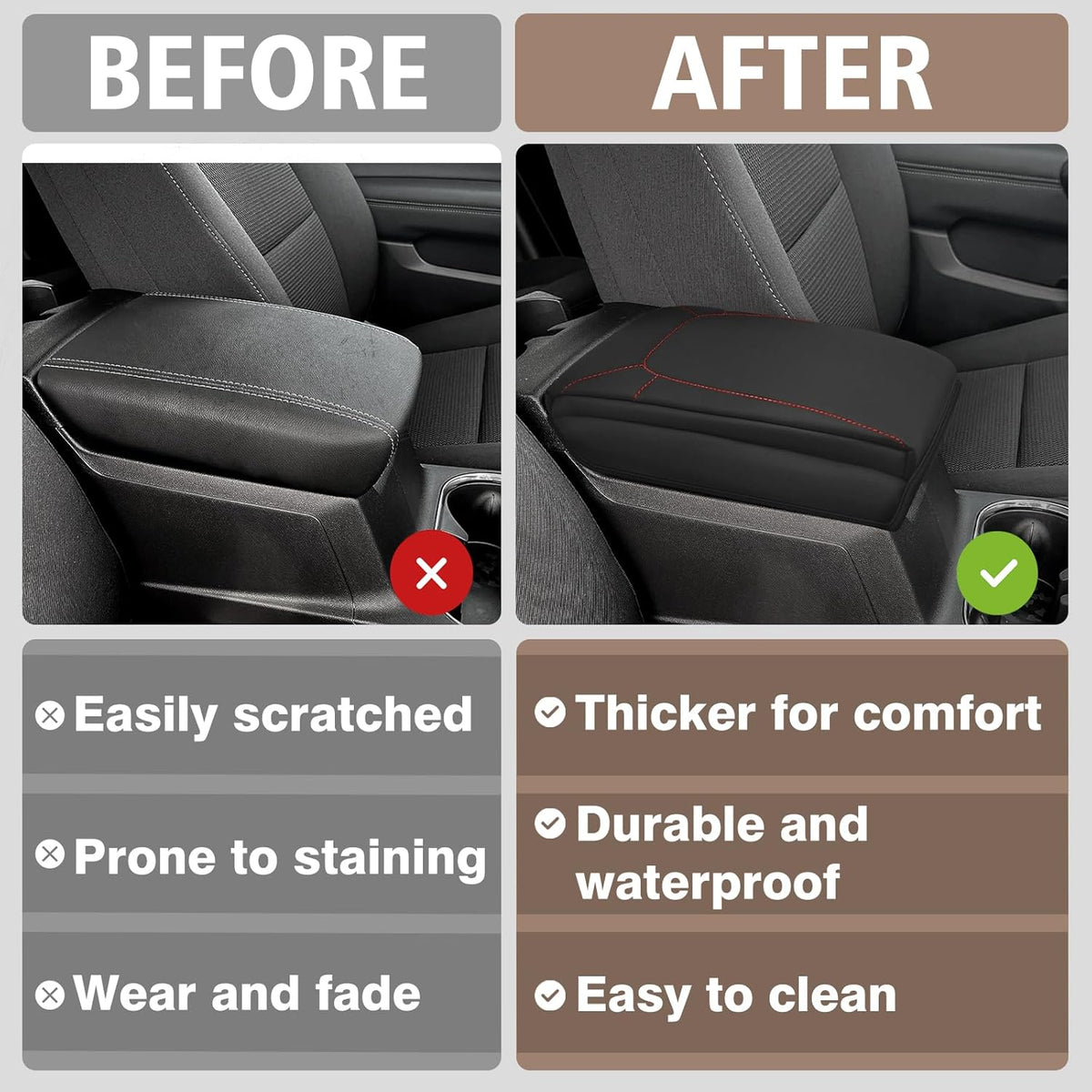 Muslogy Center Console Armrest Cover Compatible with Chevrolet Colorado/GMC Canyon 2023-2025 Accessories Arm Rest Cushion Anti-Scratch Middle Console Lid Protector 1-Inch Extra Thick(Red Stitching)