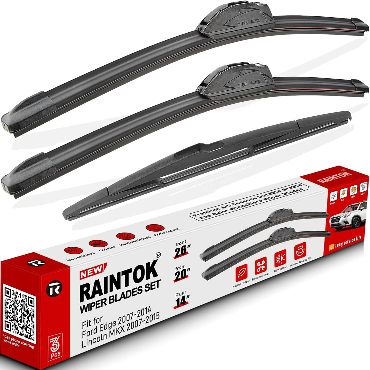Windshield Wiper Blades Replacement for 2007-2014 Ford Edge Original Factory Quality Front Rear Wipers Blade Set for My Car - 26" 20" 14" (Pack of 3)