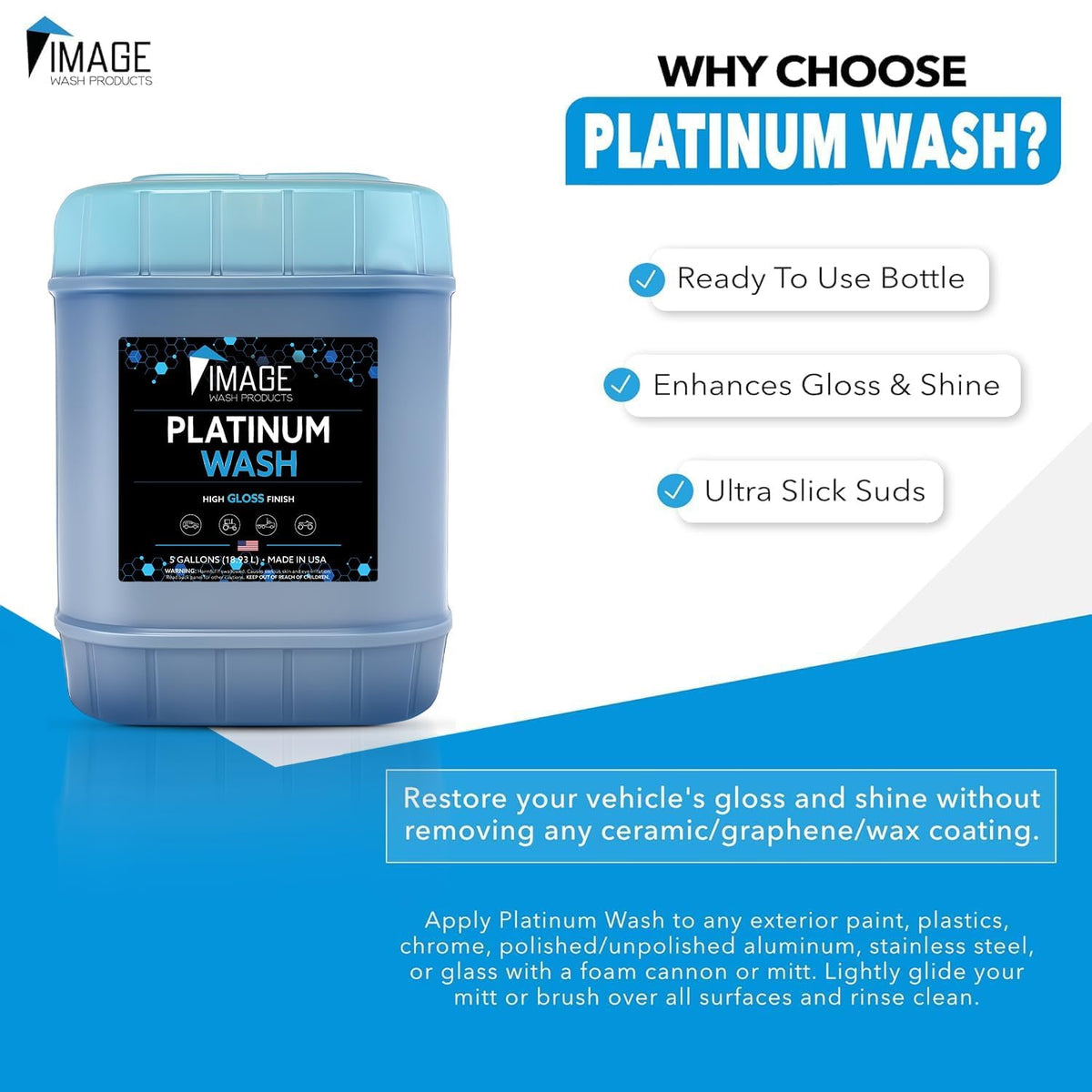 Image Wash Products - (5-Gallon Platinum Wash Car Soap – Car Wash Foam Soap for Foam Cannon & Pressure Washer | High Gloss RV/Truck Wash Soap | Bubble Gum Scent, Detailer Grade Car Soap