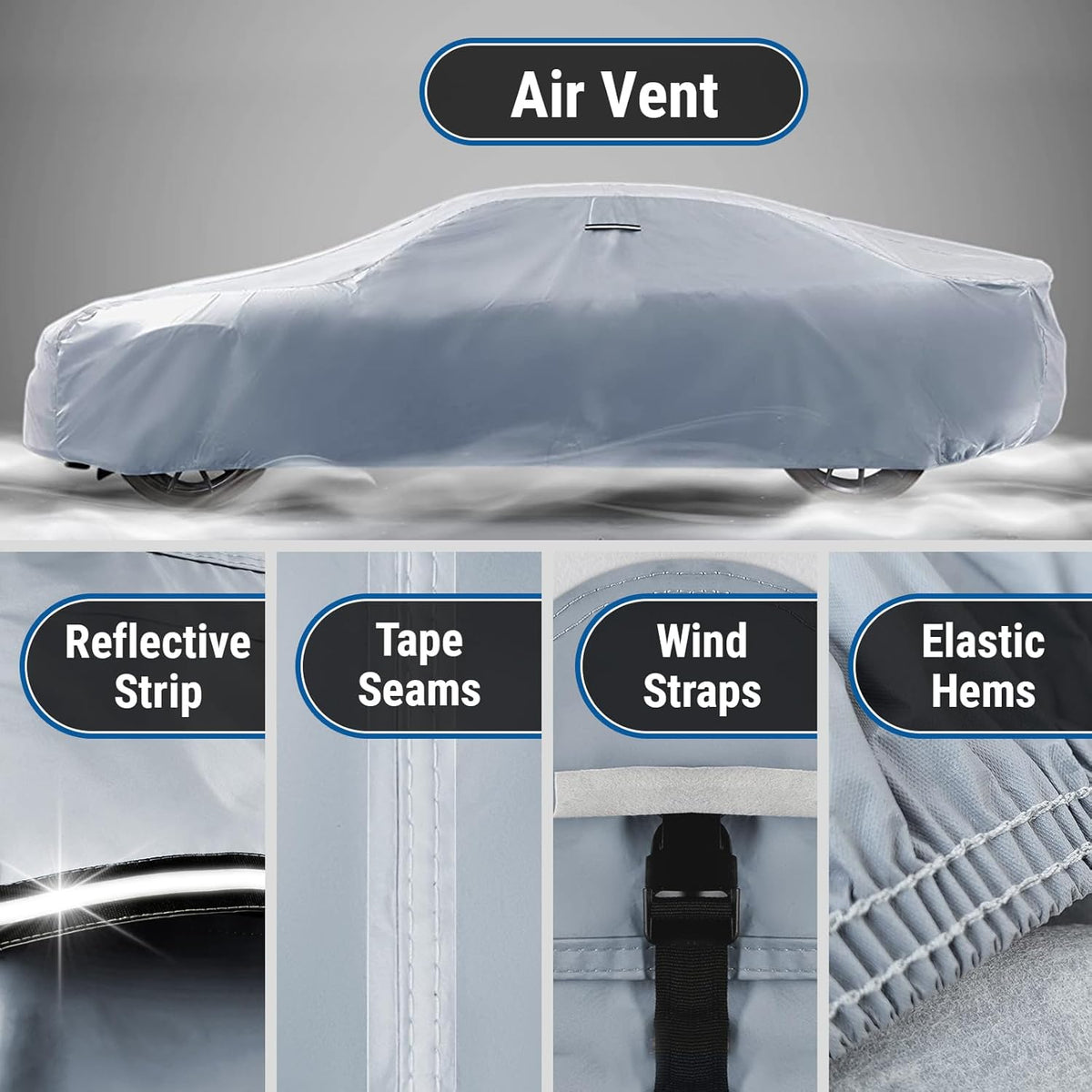 iCarCover Custom Car Cover for Chevy Monte Carlo (1970-1972) Waterproof All Weather Rain Snow UV Sun Protector Full Exterior Indoor Outdoor Car Cover (Stripe - Gray/Black)
