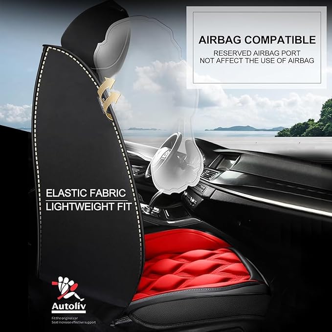 AOMSAZTO Car Seat Covers Full Set Fit for Hyundai Venue 2020-2026 Waterproof Faux Leather Car Seat Cushions Automotive 5 Seat Covers Set（Black&Red）