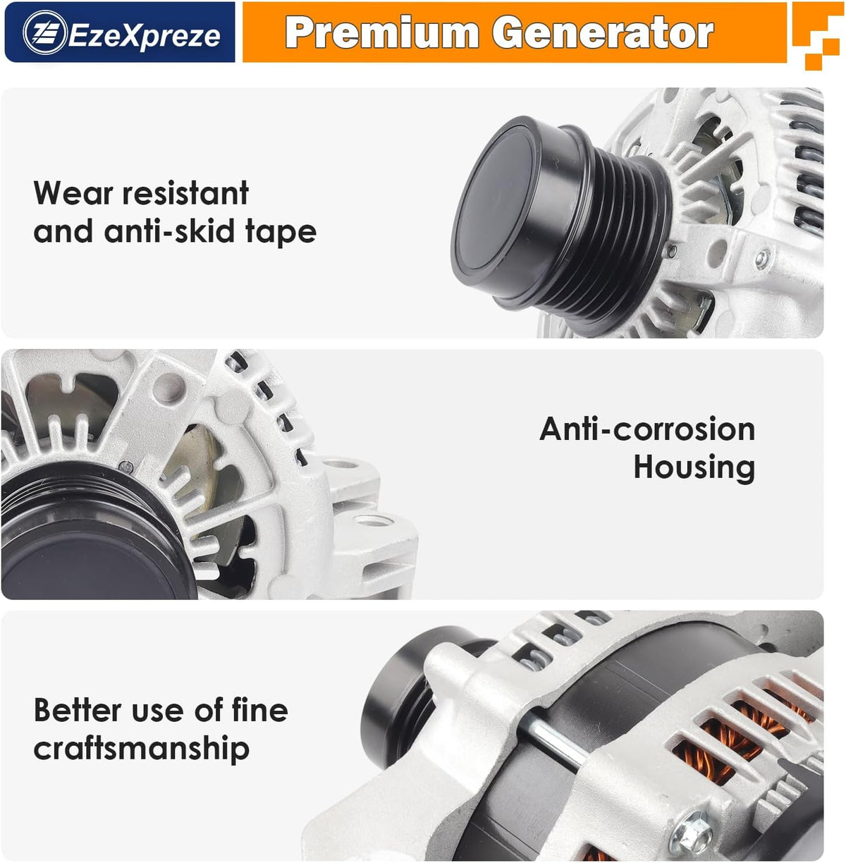 EzeXpreze Alternator Compatible with Chrysler 300 11-21 & Dodge Challenger 15-21, Charger, Durango & Jeep Grand Cherokee 11-20 & Ram 1500, 3.6L, 12V 180A CW 6-Groove Clutch Pulley, Replace# 4801778AF