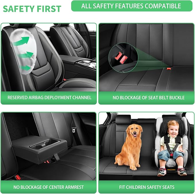 Fit Tucson Car Seat Covers for Hyundai Tucson 2010-2024 2025 2026 -Upgraded Premium Waterproof & Breathable Leather,Airbag Compatible,All-Weather Seat Cushion Protector,2 Front/Black-Grey