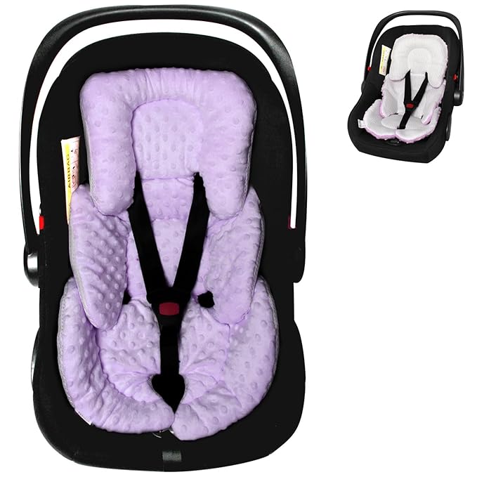 Infant Carseat Insert, 2-in-1 Reversible Baby Car Seat Cushion for Newborn Toddler Head & Body Support Car Seat Pad for Carseats, Strollers, Swings, Bouncers(Purple)