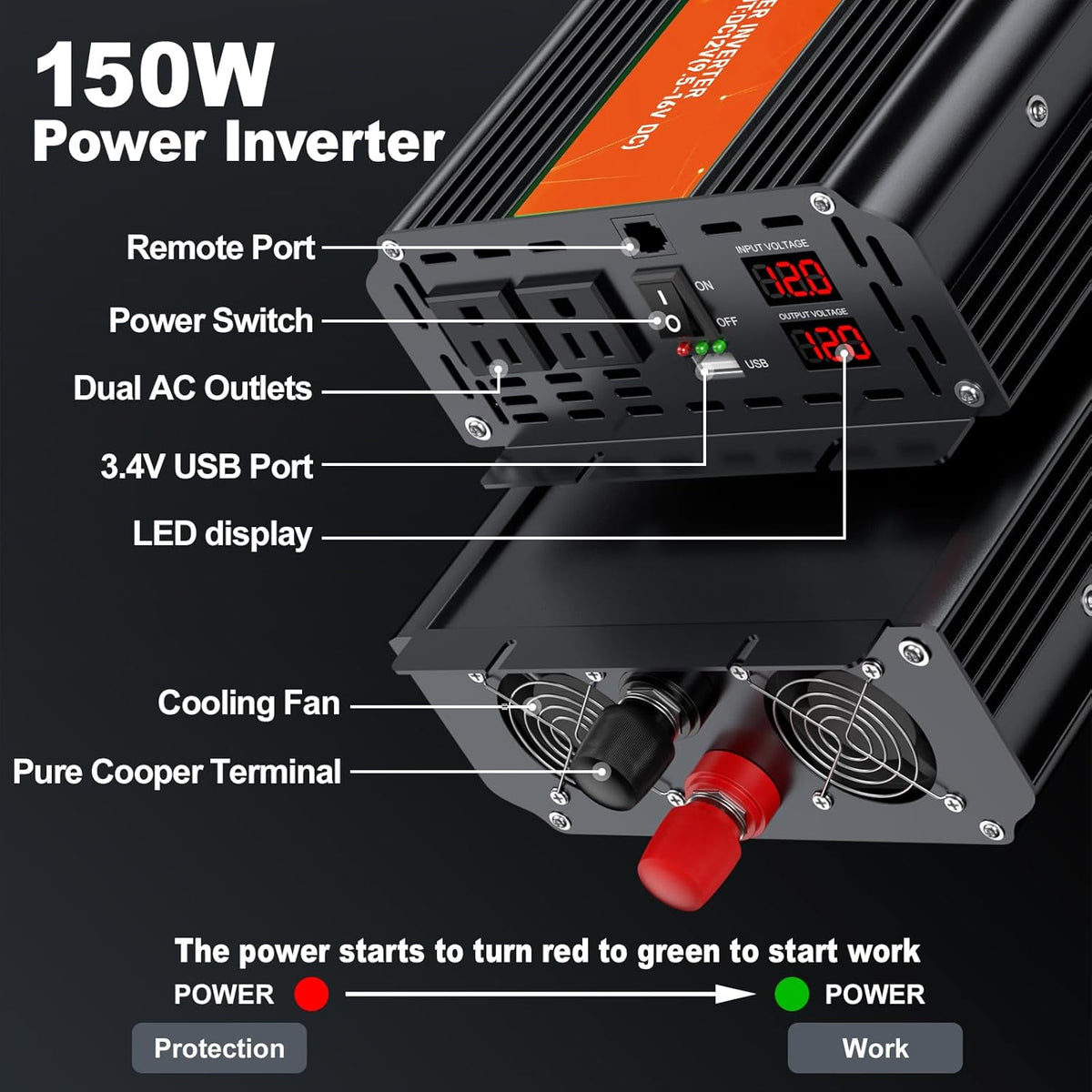 3000W Power Inverter,Peak Power 6000W 12V DC to AC 110V120V,Remote Control with 2AC Outlets and 2.4USB Port,LCD Display for Power Converter,Outdoor Activities,Emergency,Vehicles Truck RV Solar System