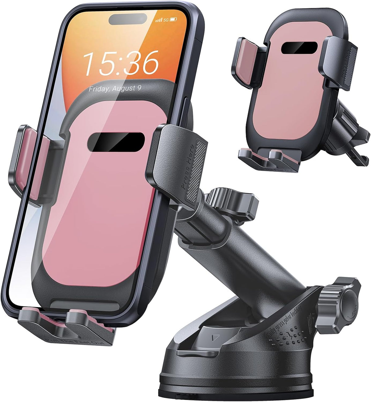 Ultra Stable Phone Holders for Your Car [Powerful & 360 Adjustable Suction Cup] Universal Car Phone Holder Mount Long Arm Flexible Car Mount for Dashboard Windshield Air Vent All Phone Case - Pink