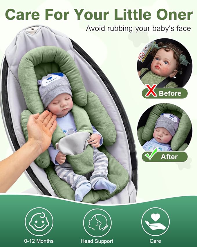 Infant Car Seat Head Support with Extra Shoulder Covers Set, Thickened Carseat Cushion for Baby, Breathable Newborn Carseat Insert for Stroller Swing