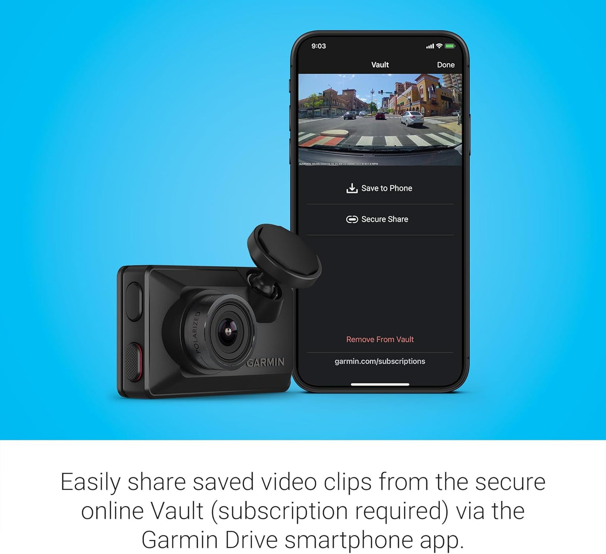 Garmin Dash Cam™ X310, Compact 4k Ultra HD Touchscreen Dash Cam with a 140-degree Field of View, Built in Clarity™ Polarizer, Voice Controlled, GPS, 2.4” Display, Automatic Recording