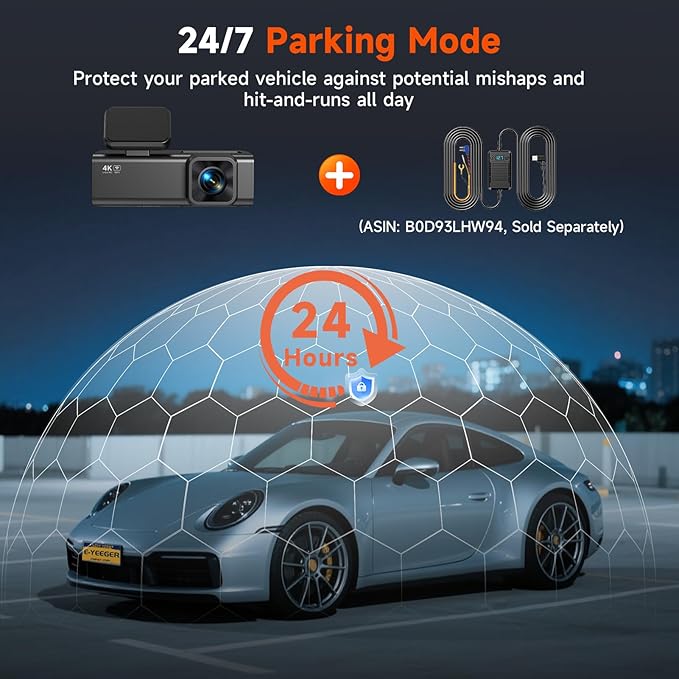 E-YEEGER Dash Cam Front and Rear, 4K+1080P Dual Channel Dash Camera for Cars with Night Vision, Mini Car Camera with 1.97” IPS Screen, G-Sensor, 24H Parking Mode, Loop Recording 32GB Card Included