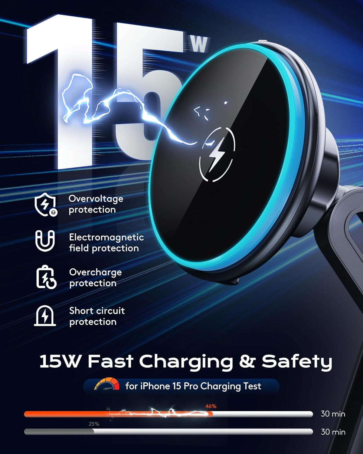Magnetic Cup Phone Holder Car Wireless Charger for MagSafe, 15W Fast Charging Car Mount Stand for iPhone 16 Pro Max/15/14/13/12, Cupholder Expander, LED Light Ring, Strong N52 Magnets