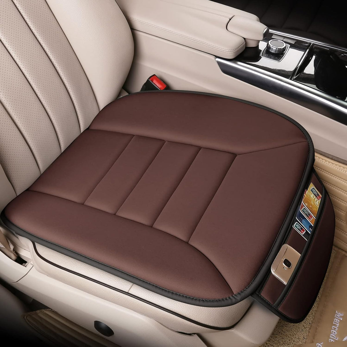 Premium Car Seat Cushion, Driver Cushion with Comfort Memory Foam & Non-Slip Rubber Bottom, Car Seat Pad Works with 95% of Vehicles and Office Chair or Home (Brown)