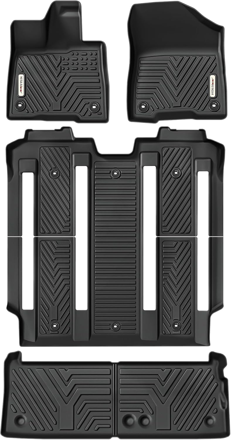 YITAMOTOR Floor Mats & Cargo Liner Compatible with Toyota Sienna 2021-2025 (Only for 7 Seat Without Spare Tire), TPE All Weather Car Liners 1st, 2nd and 3rd Row and Trunk Without Spare Tire, Black