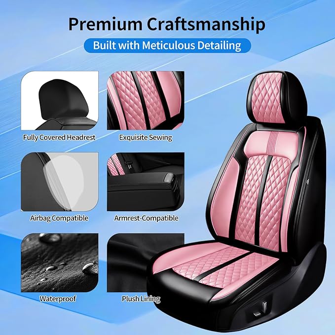 Fit CX-3 Car Seat Covers for Select Mazda CX3 2016-2024, Premium Full Coverage Leather, Airbag Compatible, Waterproof All Weather Seat Protector, Front Pair Black+Pink