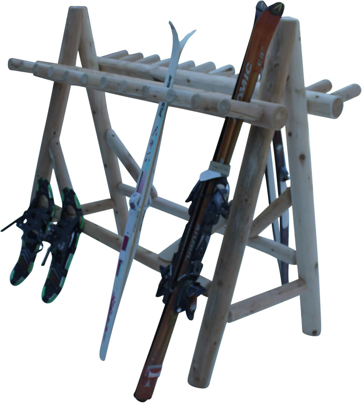 22-Place Freestanding Ski Log Racks, Pole Ski Holders, Garage Racks for Organization, Pole Stands, Snowboard Rack Garage, Snow Skis Sports Storage - Natural