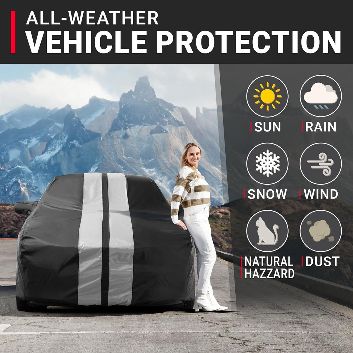 iCarCover Custom Car Cover for Chevy Beretta (1987-1996) Waterproof All Weather Rain Snow UV Sun Protector Full Exterior Indoor Outdoor Car Cover (Stripe - Black/Gray)