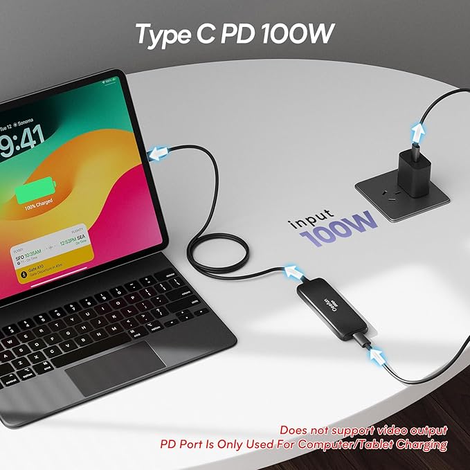 Qeefun USB C Hub 10Gbps, 4 Ports USB-C 3.2 Data Splitter, USB 3.2 Gen 2 Adapter with 100W Power Charging Port, USBC Extender for iPad Pro, iPhone 15, MacBook Air/Pro M2 M1, PC, Laptops and More