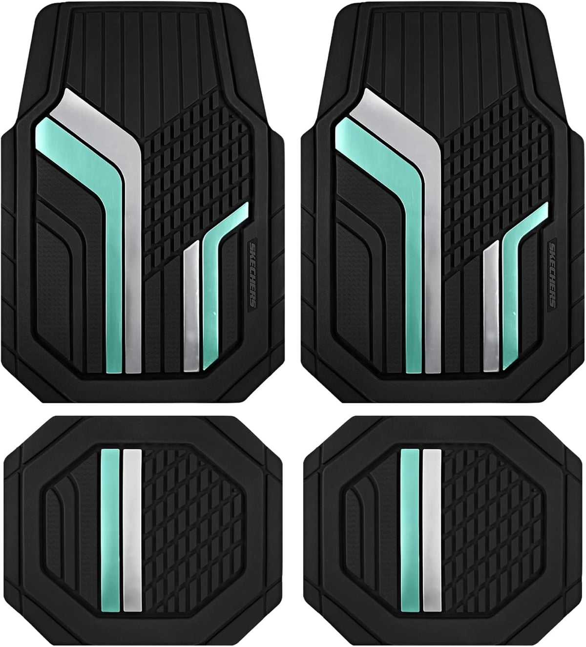 Skechers Heavy Duty Rubber Car Floor Mats,Wo Tone Design Floor Mats,All -Weather Car Mats,Waterproof Trim-to Fit Universal Floor Liner Car Accessories,Automotive Floor Mats for Cars Trucks Suvs,Green