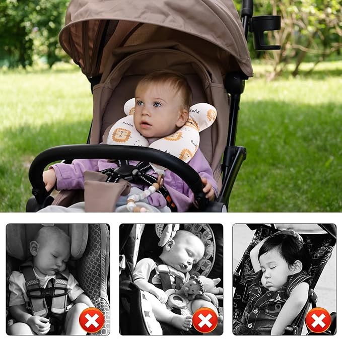 vocheer Baby Travel Pillow(Upgraded), Head and Neck Support Pillow for Pushchair, Car Seat,Stroller, Bouncer, Cotton, Lion