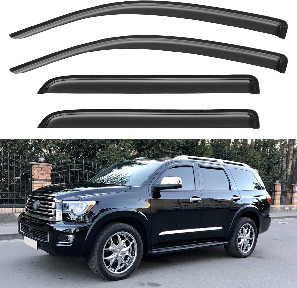 Window Visors Rain Guards for 2008-2022 Toyota Sequoia, Out-Channel Window Vent Wind Deflectors Visors Shades for 08-22 Sequoia