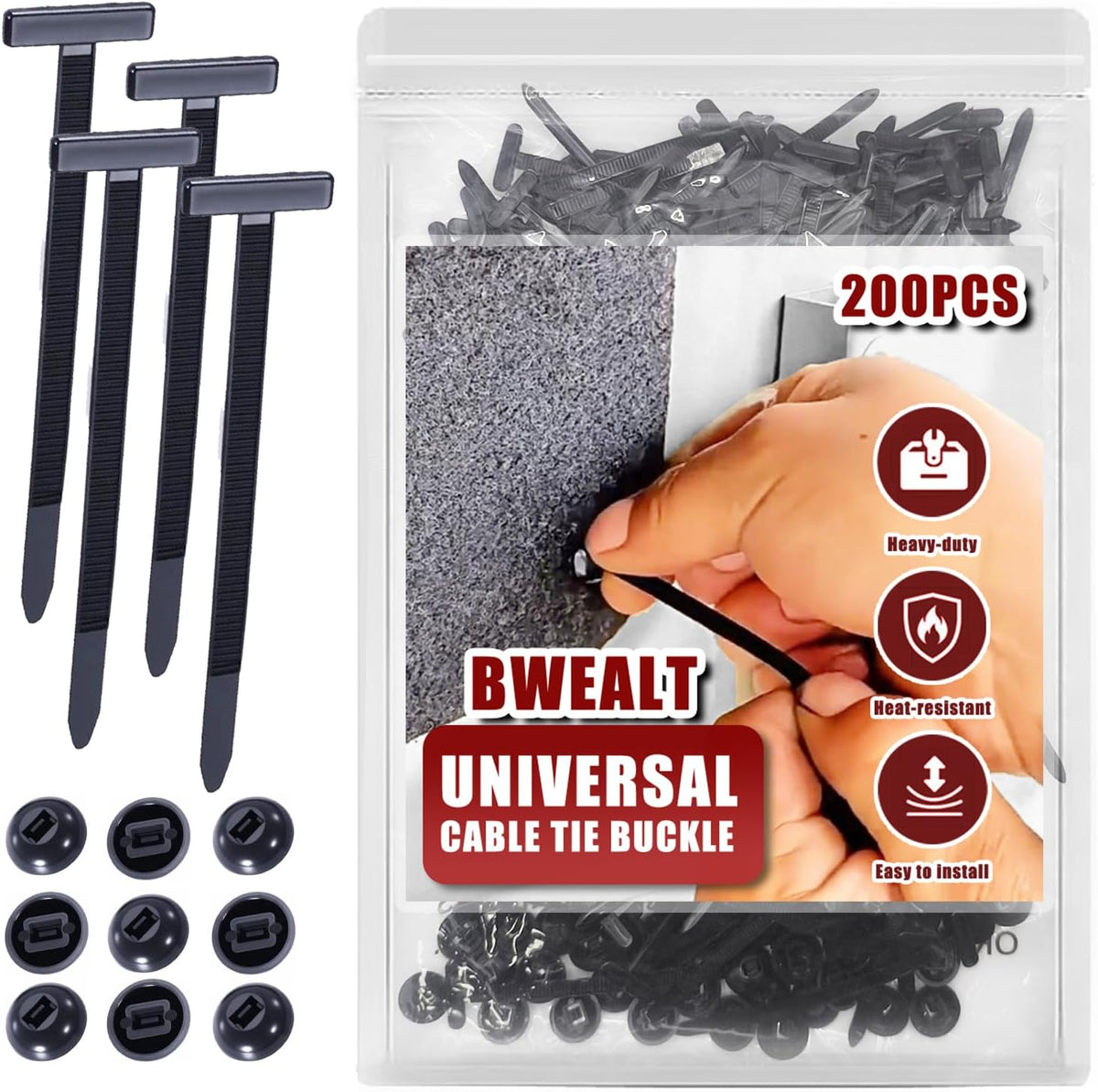 200Pcs Nylon Universal Cable Tie Buckle - Heavy Duty Self-Locking Push Pin Design with Button, UV Resistant Fasteners for Car Repair (Fender, Bumper, Trunk Liner), Wire Bundling, Home & Garage