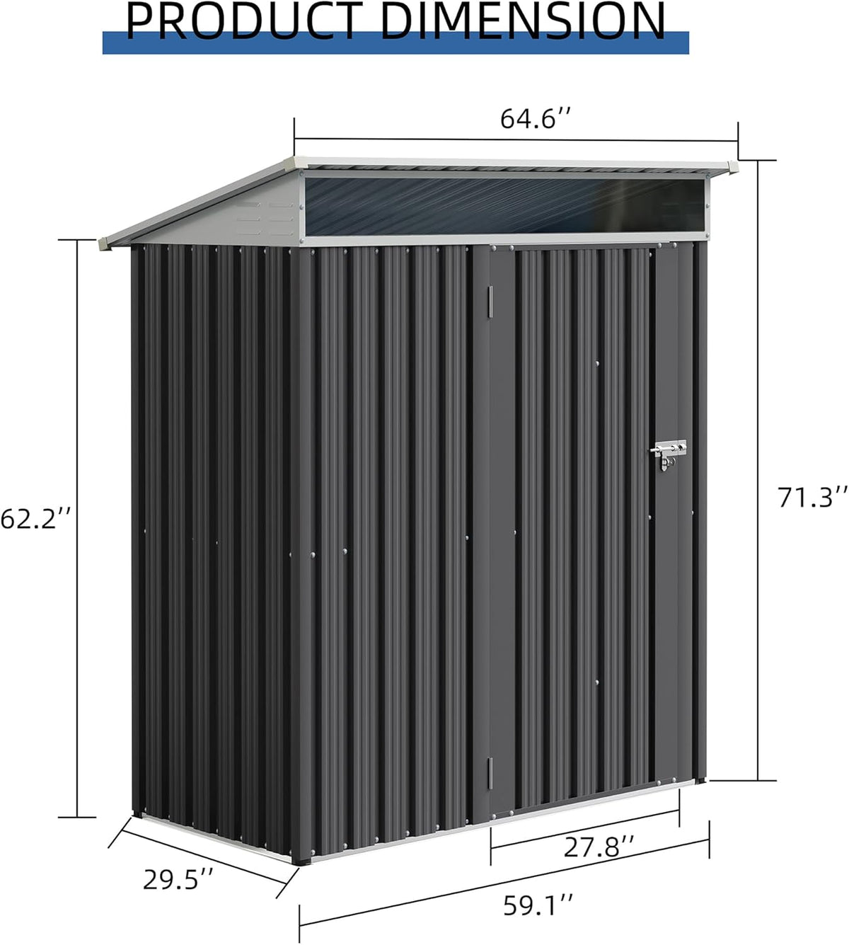 JYQAQA 5x3 FT Outdoor Garden Storage Shed, Waterproof Metal Garden Sheds with Window and Lockable Double Door, Weather Resistant Steel Tool Storage House Shed for Patio, Lawn Dark Gray
