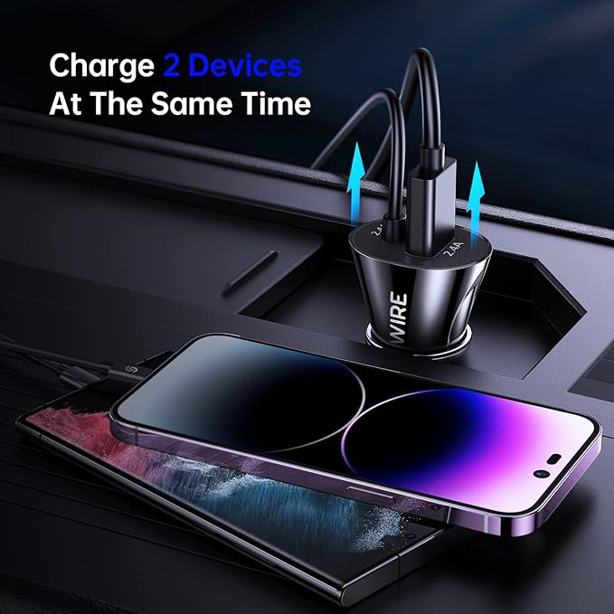 Syncwire iPhone Car Charger - Upgrade [Apple MFi Certified] 4.8A/24W Car Charging Adapter with Built-in Coiled Lightning Cable for Apple iPhone 14/13/12/11/Xs/XS Max/XR/X/8/7/6 Plus, iPad & More