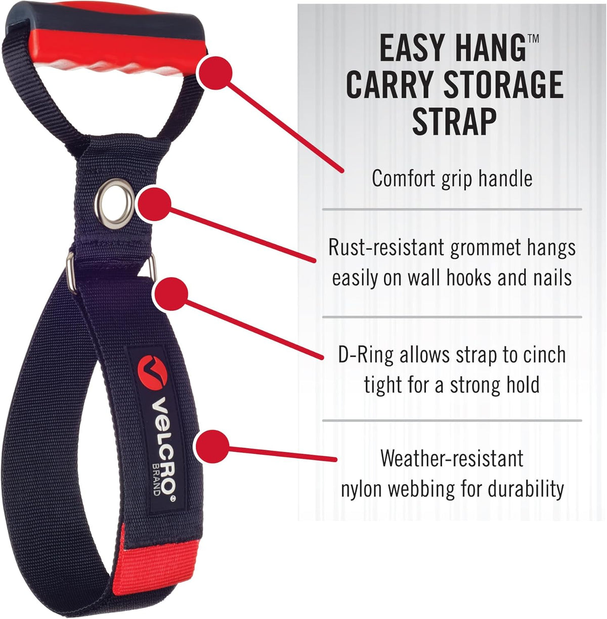 VELCRO Brand Heavy Duty Carrying Strap with Handle | Holds 100 Pounds | Extension Cord Storage, Easily Transport or Hang Garden Hoses | Durable Garage Organization | Medium, Wraps 5.5 Inch Diameter