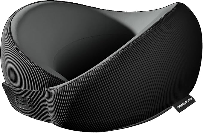 Skechers Men's Memory Foam Neck Pillow, Comfortable & Breathable Travel Pillow,Neck Pillow Airplane for Travel, Car Rides, Home, and Office Use, Ergonomic Design for Men and Women,Black