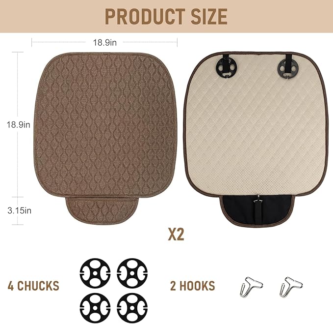 Linen Car Seat Covers for Cars - Non-Slip and Soft, 2 PCS Bottom Seat Cover Protectors with Storage Pocket, Linen Front Seat Covers Used for SUVs, Cars, Sedans (Brown)