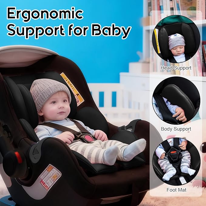 Infant Car Seat Insert with 2 Headrest for Preemie to Toddler, Thickened Baby Car Seat Head Support for Side Impact Protection, Breathabble Newborn Carseat Insert with Filled Spong