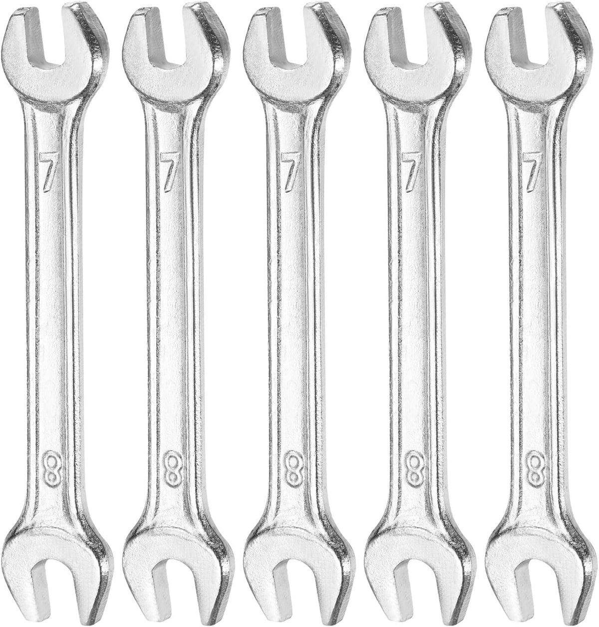 HARFINGTON 5pcs Double Open End Wrench 7mm x 8mm Metric 15 Degree Offset Angle Small Flat Head Wrench Galvanizing Open Ended Spanner for Automotive Repair Furniture Assembly