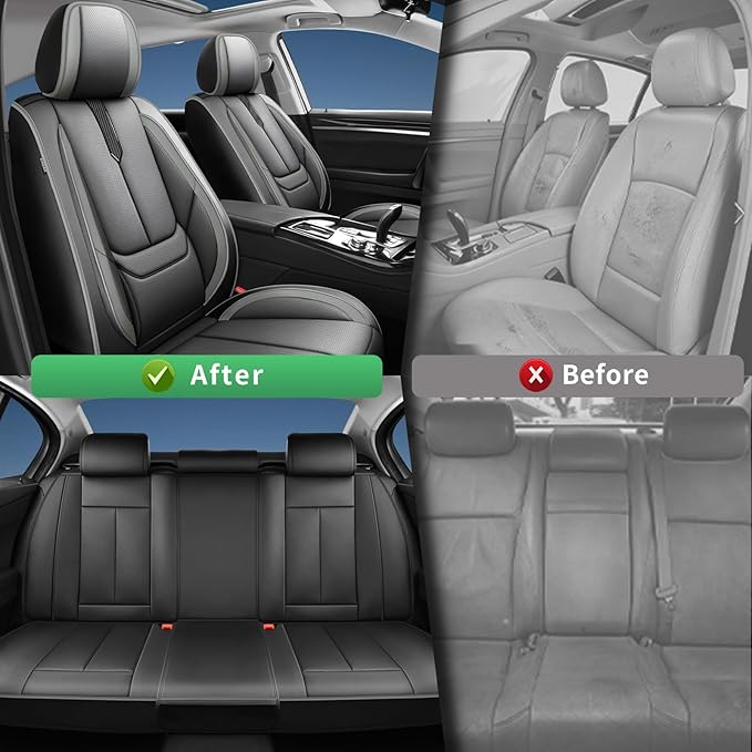 Fit Crosstrek Car Seat Covers for Subaru Crosstrek 2016-2025 2026 -Upgraded Premium Waterproof & Breathable Leather,Airbag Compatible,All-Weather Seat Cushion Protector,Full Set,Black-Grey