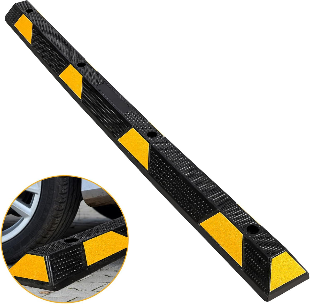 Curb Parking Garage Floor Stopper - 72 Inch Extra Wide Heavy Duty Rubber Parking Lot Stopper, for Vehicles Truck Driveway, Protect Pumpers from Cars Vans Trucks 2PCS