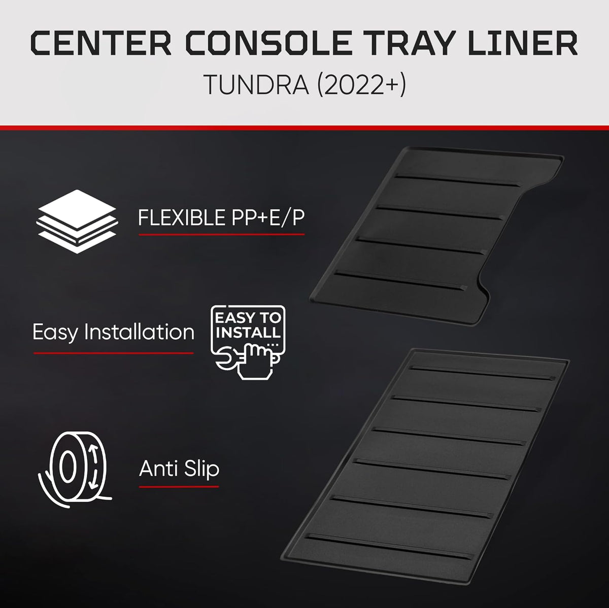 AJT DESIGN Center Console Organizer Tray Liner Compatible with 2022+ Toyota Tundra Platinum, 1794, TRD PRO, Capstone | Fits 2023+ Sequoia | Anti-Slip Mat for Car Console Organizer Tray | 2-Piece Black