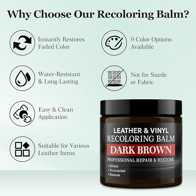 Leather Color Restorer, Leather Recoloring Balm, Scratch Remover, Leather Dye, Leather Paint, Leather Repair Kit for Furniture Couches Car Seats Shoes Bags, Medium Brown