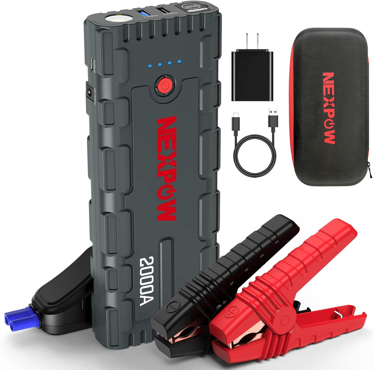 NEXPOW 2000A Peak Car Jump Starter with USB Quick Charge 3.0 (Up to 7.0L Gas or 6.5L Diesel Engine), 12V Portable Jump Box, Battery Booster with Built-in LED Light