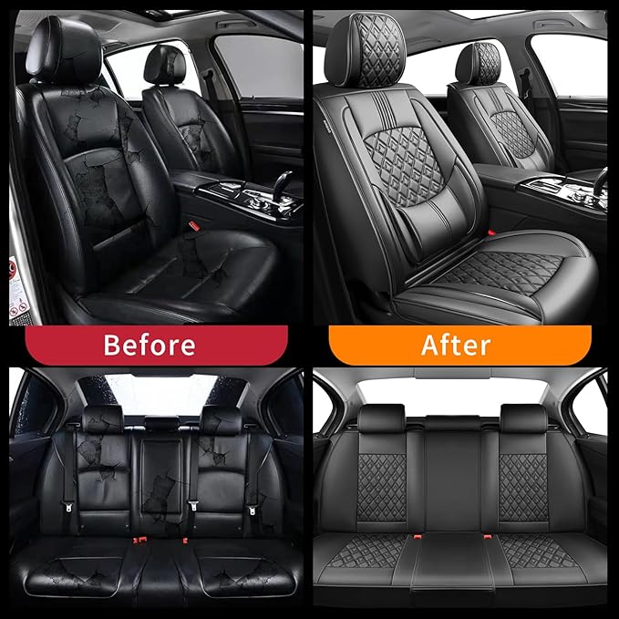 Fit Elantra Car Seat Covers for Hyundai Elantra 2017-2024 2025 2026 - Upgraded Premium Waterproof & Breathable Leather, Airbag Compatible, All-Weather Seat Cushion Protector (Full Set, Black)