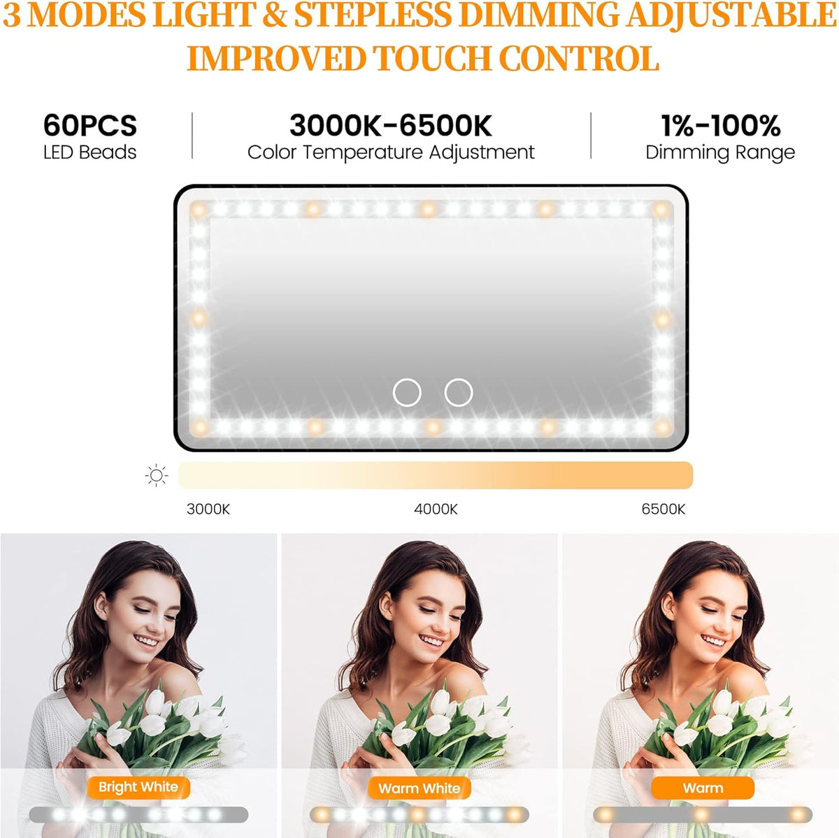 Car Sun Visor Vanity Mirror with Lights, 2 Pcs Rechargeable Car Makeup Mirror Accessories, Birthday Gifts for Women Girl, 3 Light Modes, Dimmable Touch Led Screen, Universal for Car Truck