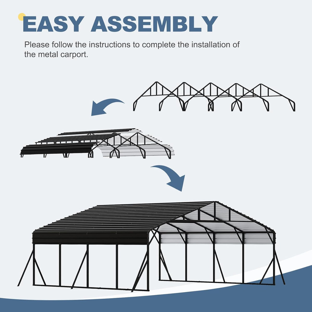 20x20 FT Metal Carport, Garage with Updated Frame Structure, Galvanized Steel Roof and Enhanced Base Canopy, Metal Garage Car Shelter Shade for Car, Boats and Truck