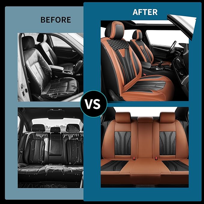 Fit Versa Car Seat Covers Compatible with Nissan Versa 2008-2025 2026 - Premium Leather， Waterproof Breathable， All-Weather Seat Cushion Protecto&Airbag Compatible (2 Front Seat Brown&Black)