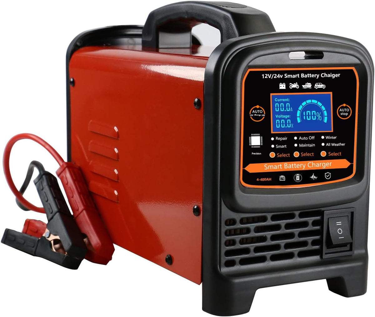 12V 24 Volt Car Battery Charger Heavy Duty, 0-15A Smart Automatic Battery Maintainer, High/Low Power Trickle Charger and Desulfator with Auto Shutoff, Repair, Winter Mode, for Car Truck Boat RV
