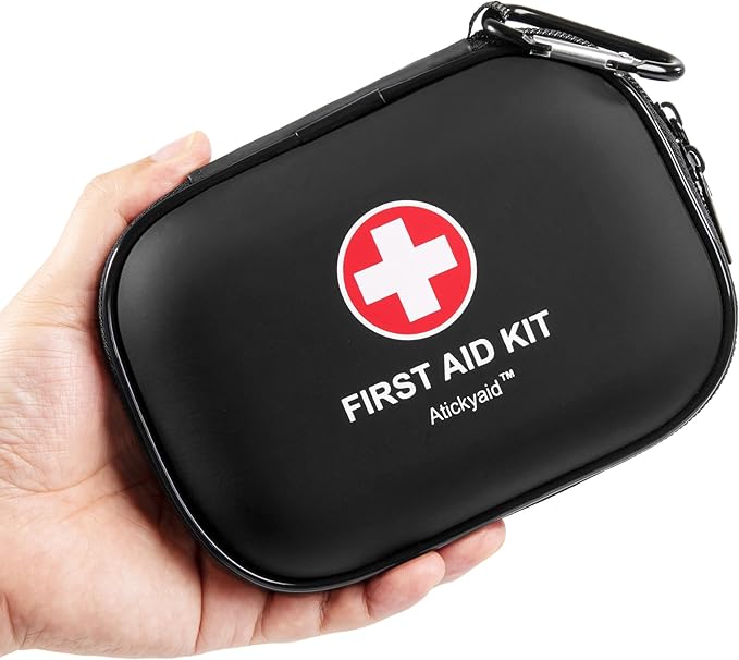 Mini First Aid Kit - 120 Piece Small Waterproof Hard Shell Medical Kit for Car, Home, Office, Travel, Camping, Sports, Outdoor, School - Emergency First Aid Supplies and Survival Kit (Black)