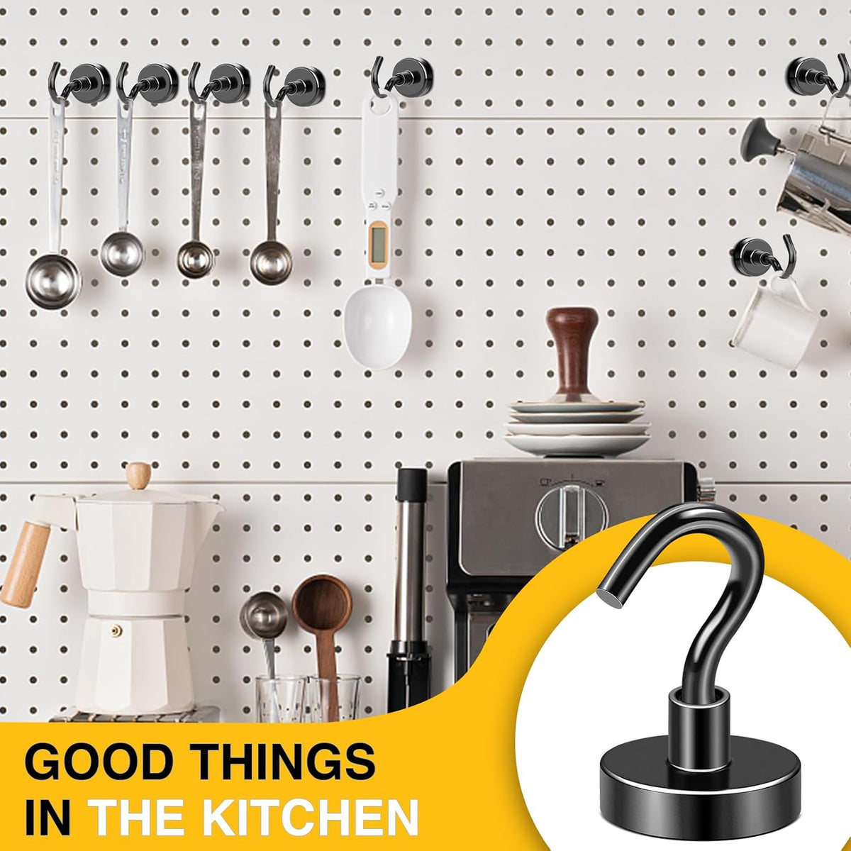 DIYMAG Black Magnetic Hooks, 80 LB Heavy Duty Strong Magnet with Hook, Rare Earth Neodymium Magnets for Hanging, Magnetics Hanger for Curtain, Home, Kitchen, Workplace, 20 Packs