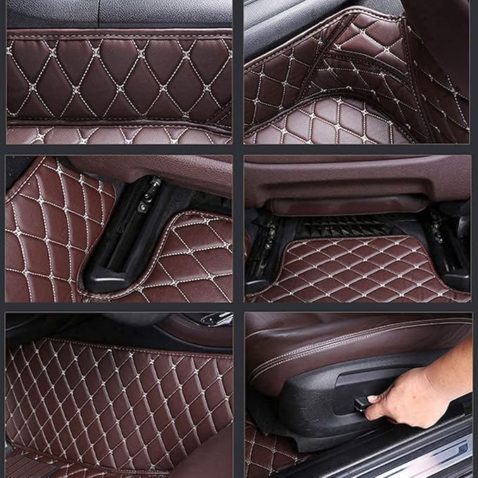 Custom Making Car Floor Mats Compatible for 2000-2025 All Mode Sedan SUV Sports Car Full Coverage Cute Pads Protection Non-Slip Leather Floor Liners (Brown)