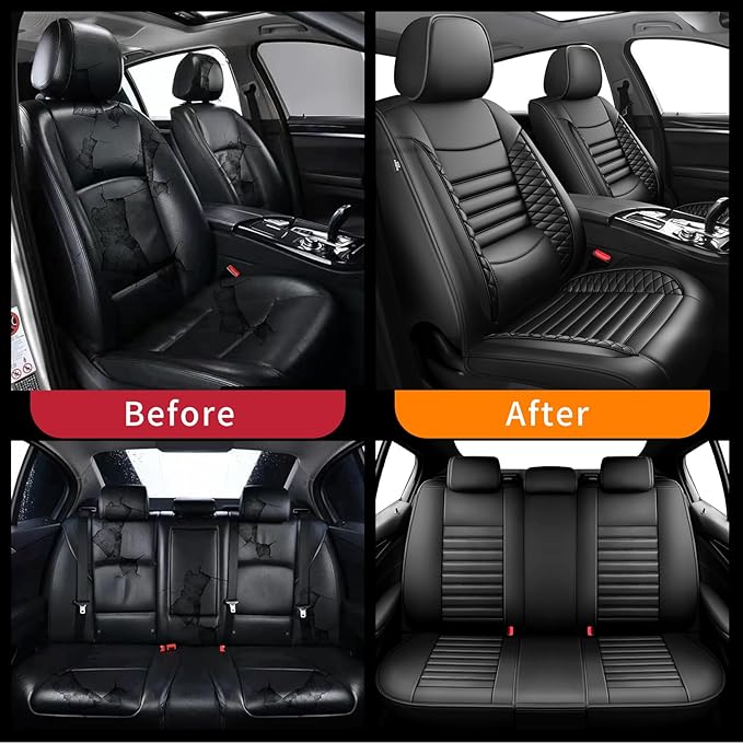 Fit Kona Car Seat Covers for Hyundai Kona 2018-2024 2025 2026 - Upgraded Premium Waterproof & Breathable Leather, Airbag Compatible, All-Weather Seat Cushion Protector (Full Set, Black)